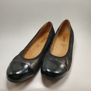 Gabor Black Gold Ballerina Flat Patent Toe Shoes